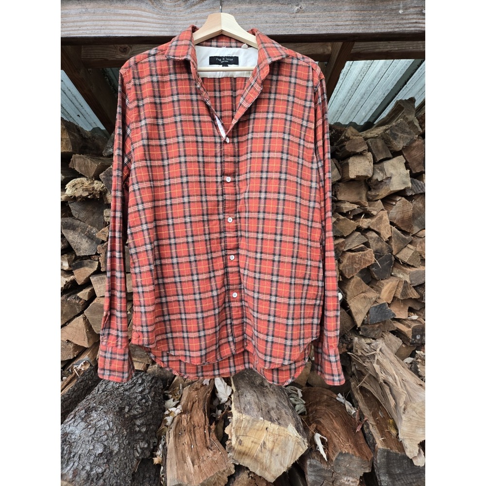 Rag And Bone Pursuit Rove Flannel Plaid Button Down Shirt Mens Large Red